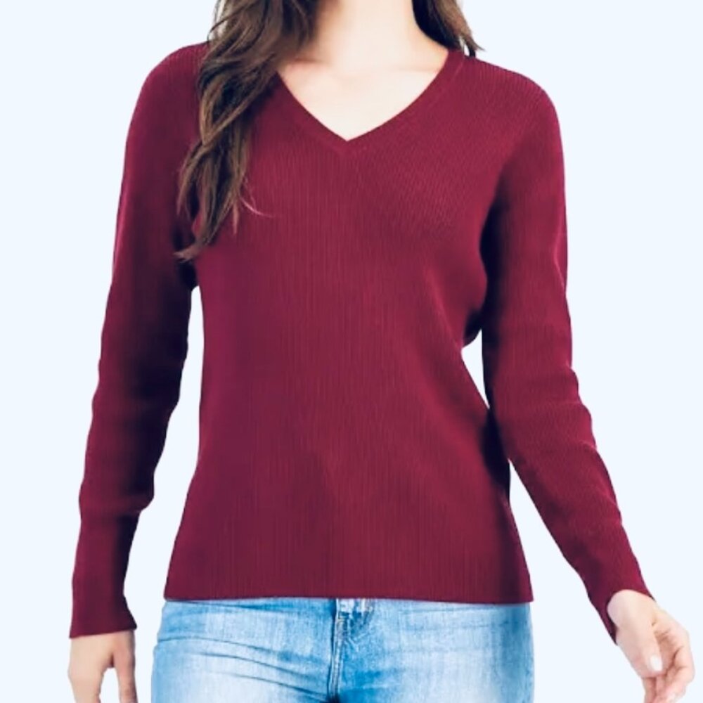 NEW! Karen Scott Ribbed Long Sleeve‎ Shirt PS Malbec / Maroon $46.50 Cotton